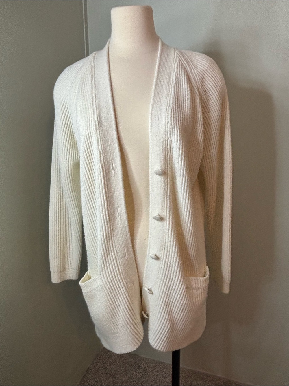 Classic Cream Ribbed Button-Front Cardigan Sweater